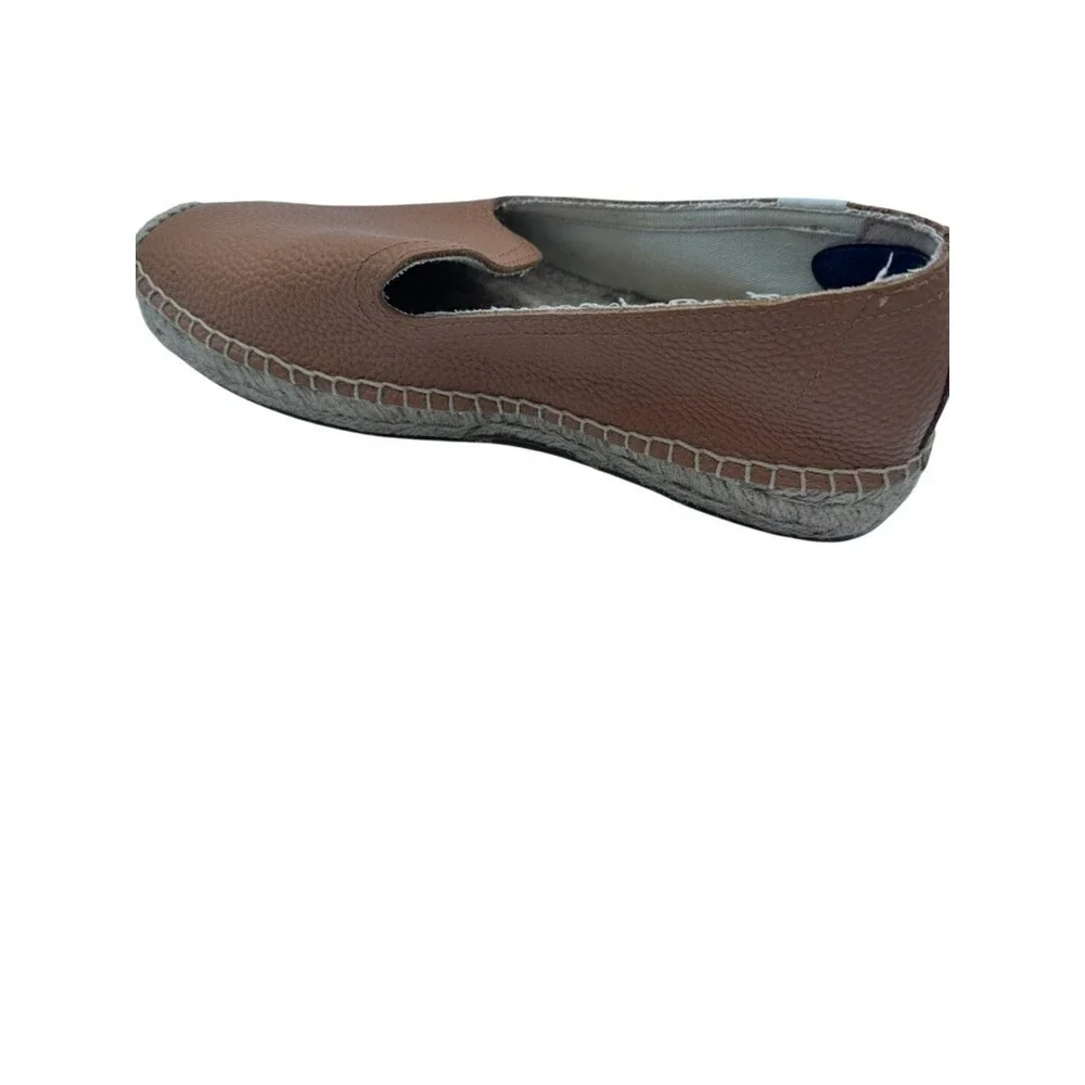 Soludos Womens Tan Pebbled Leather‎ Smoking Slipper Espadrille Flats Shoes